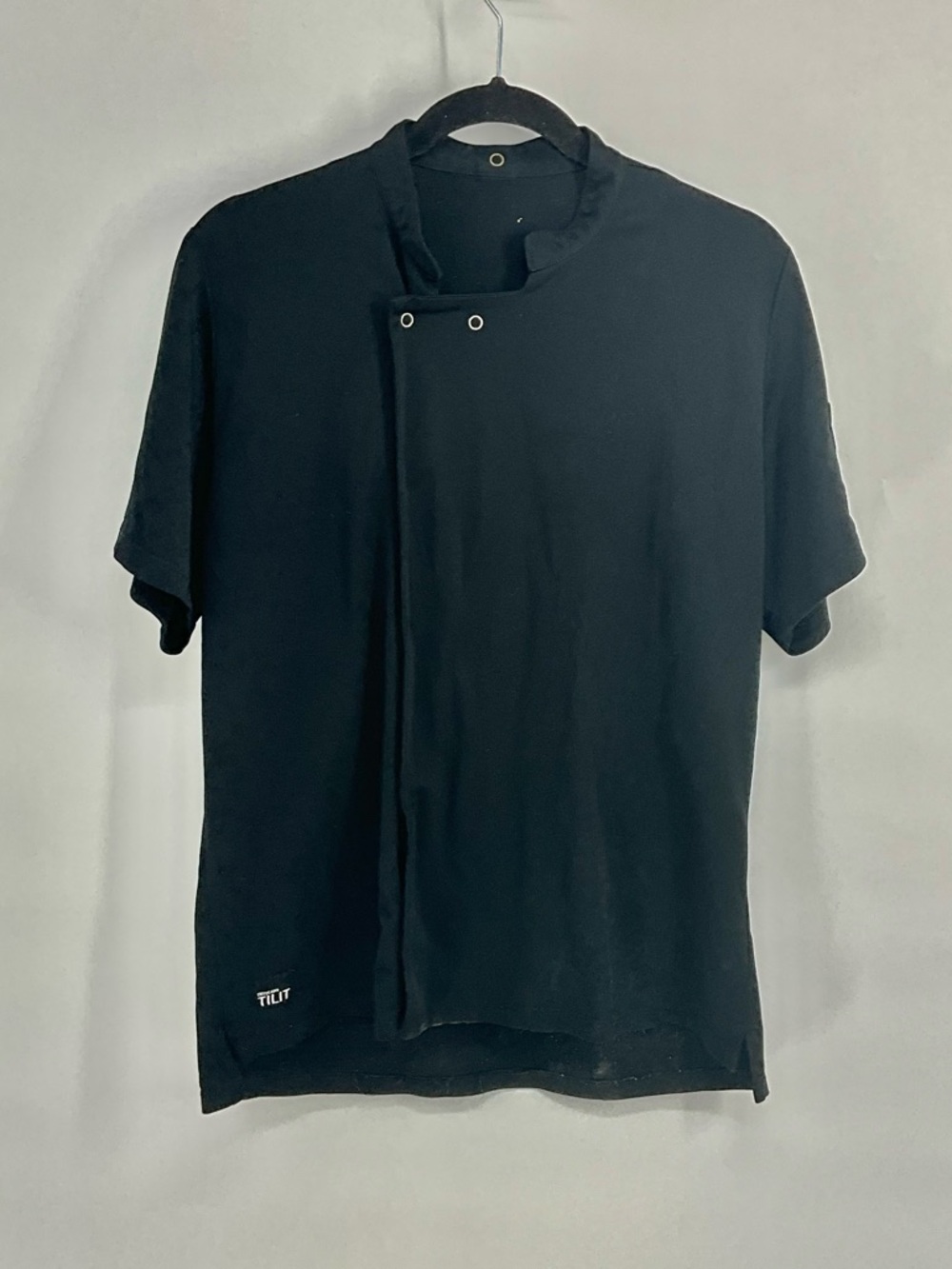 TILIT Pro Chef Black Short-Sleeve Asymmetrical Snap-Detail Shirt M